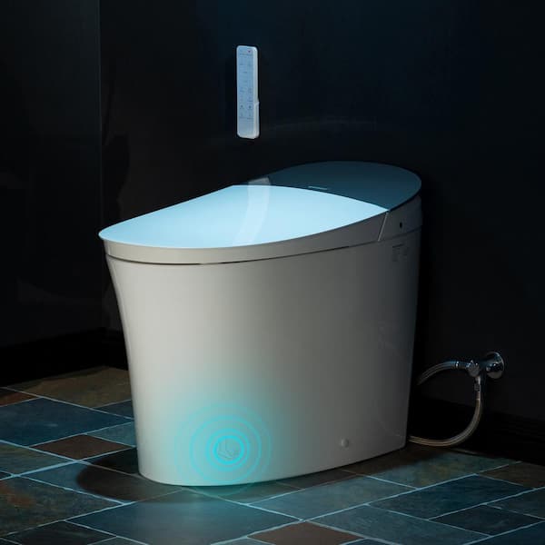 Elongated ADA Smart Bidet Toilet 1.1/1.6 GPF in White with Auto Open/Close/Flush, Foot Sensor and Clean Foam Dispenser