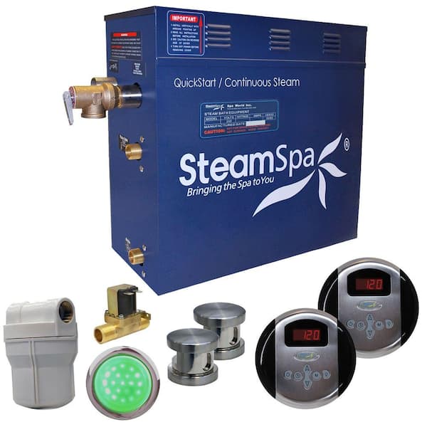 SteamSpa Royal 10.5kW QuickStart Steam Bath Generator Package with Built-In Auto Drain in Brushed Nickel