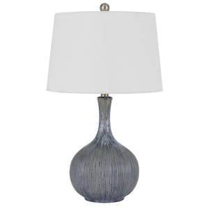 25 in. Distressed Stone Finish Ceramic Table Lamp with Drum Shade