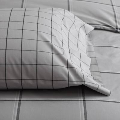 Block Plaid 200-Thread Count Yarn-Dyed Cotton Percale Fitted Sheet
