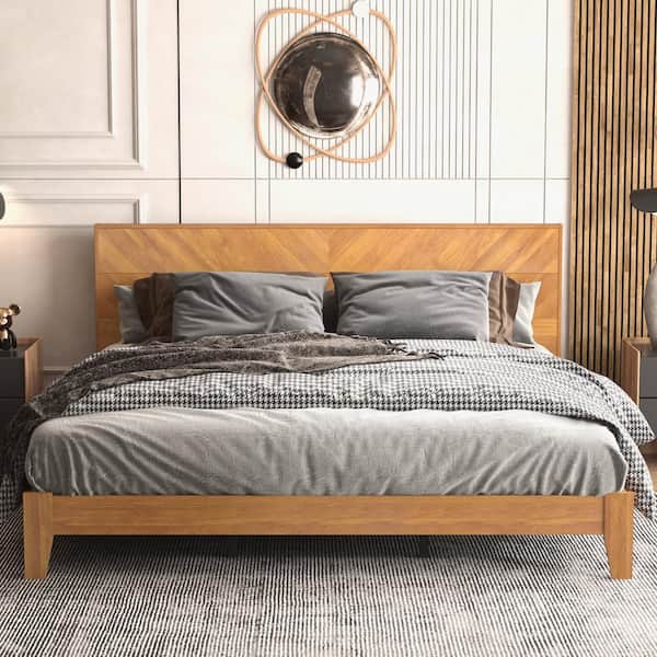 GALANO Weiss Amber Walnut Red Wood Frame King Platform Bed With Headboard