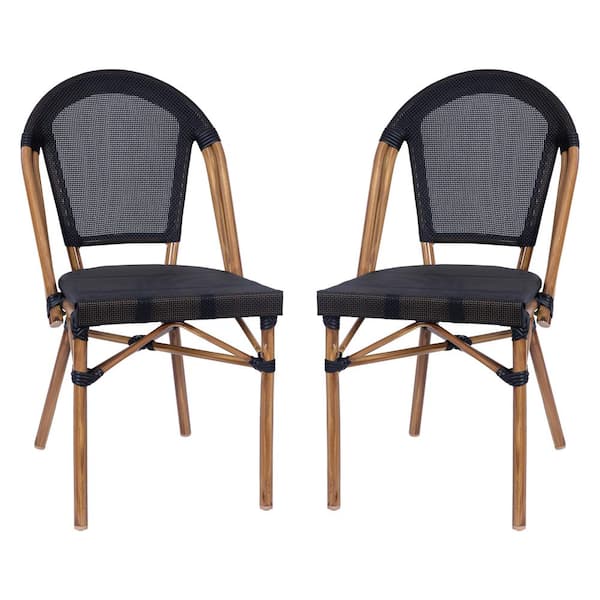 TAYLOR + LOGAN Brown Aluminum Outdoor Dining Chair in Black Set of 2