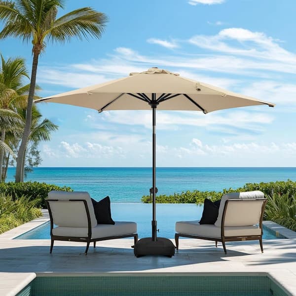 Primehome 7.5 ft. Patio Umbrella for Outdoor with Push Button Tilt and Crank Table Umbrella with Base in Tan