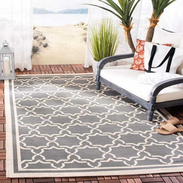Courtyard Anthracite/Beige Doormat 2 ft. x 4 ft. Geometric Indoor/Outdoor Patio Area Rug
