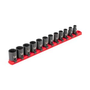 3/8 in. Drive 12-Point Impact Socket Set (12-Piece) (8-19 mm) - Rails