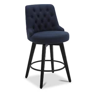 26 in. Haynes Insignia Blue High Back Wood Swivel Counter Stool with Fabric Seat
