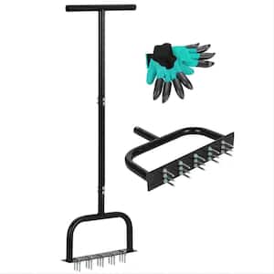 Lawn Aerator Tool Manual Metal Spike Grass Aeration with Dethatching Rake & 15-Tine Spikes Compacted Soil Blade span