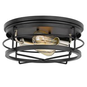 Westwood 13.88 in. x 13.88 in. x 5.87 in. 2-Light Black Frame with Brushed Nickel Socket Flush Mount