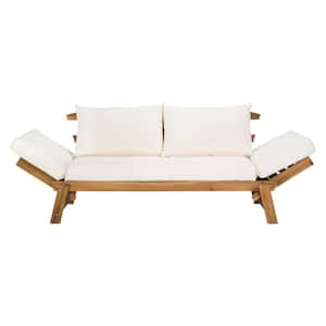 Tandra Natural Brown 1-Piece Wood Outdoor Day Bed with Beige Cushions