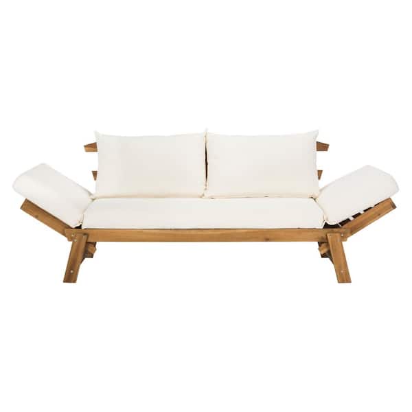 SAFAVIEH Tandra Natural Brown 1-Piece Wood Outdoor Day Bed with Beige Cushions