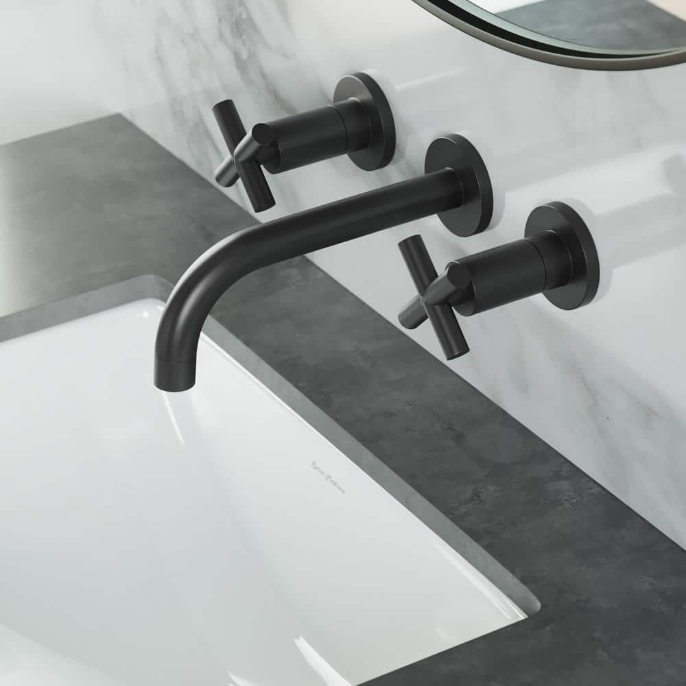 Ivy Matte Black Brass Wall-Mount Double Handle Bathroom Faucet
