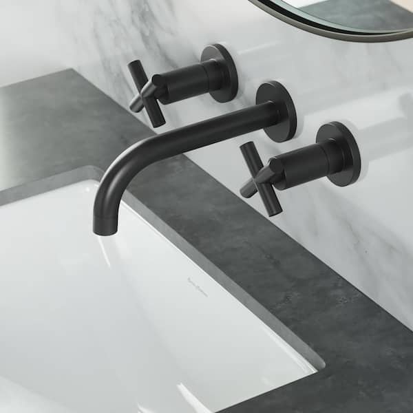 Swiss Madison Ivy Double Handle Valve Wall Mounted Faucet in Matte Black
