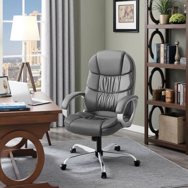 LACOO Gray Big and High Back Office Chair, PU Leather Executive
