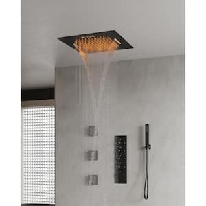 15-Spray 20in. Dual Shower Heads Ceiling Mount Fixed and Handheld Shower Head 2.5 GPM with Music, 3 Body Jets in Black