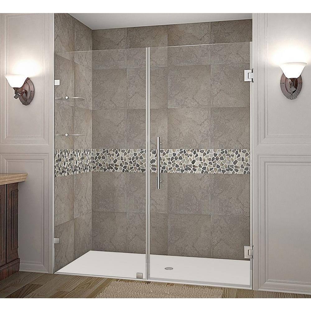 Nautis Frameless Hinged Shower Door with Clear Glass and Shelves