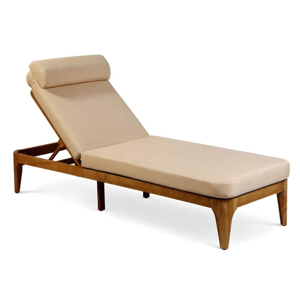 Brown Acacia Wood Chaise Lounge with Adjustable Backrest and Head Pillow for Poolside price history on PriceWatchPro