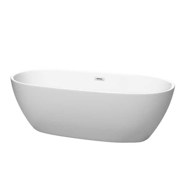 Wyndham Collection Juno 71 in. Acrylic Flatbottom Bathtub in Matte White with Polished Chrome Trim
