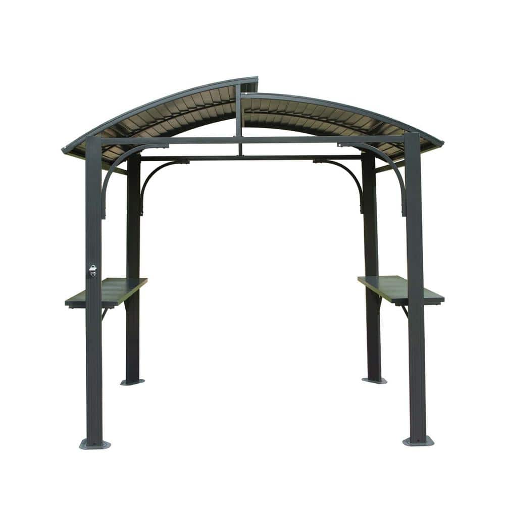 8 ft. x 5 ft. Gray Outdoor Grill Canopy with Double Galvanized Steel Roof a