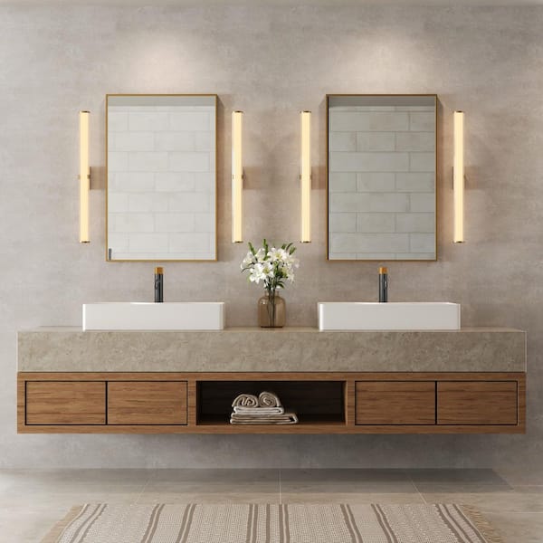 Waterfall Low-Arc 1-Hole Single Handle Bathroom Sink Faucet in Matte Black and Gold with Pop-Up Drain