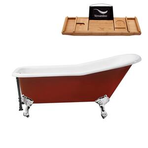 66 in. Cast Iron Clawfoot Non-Whirlpool Bathtub in Glossy Red with Matte Black Drain and Polished Chrome Clawfeet