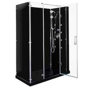 Kascade Hinged 59 in. x 32 in. x 84 in. Center Drain Alcove Shower Kit in Black and Chrome Hardware with 8 Body Jets