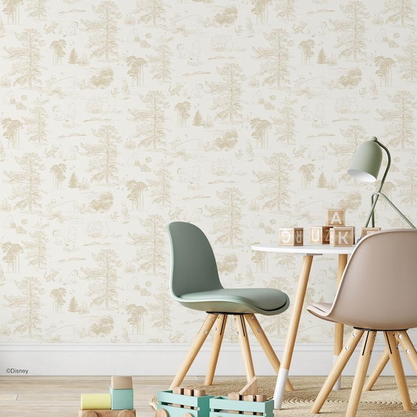 Beige Winnie The Pooh Toile Peel and Stick Wallpaper