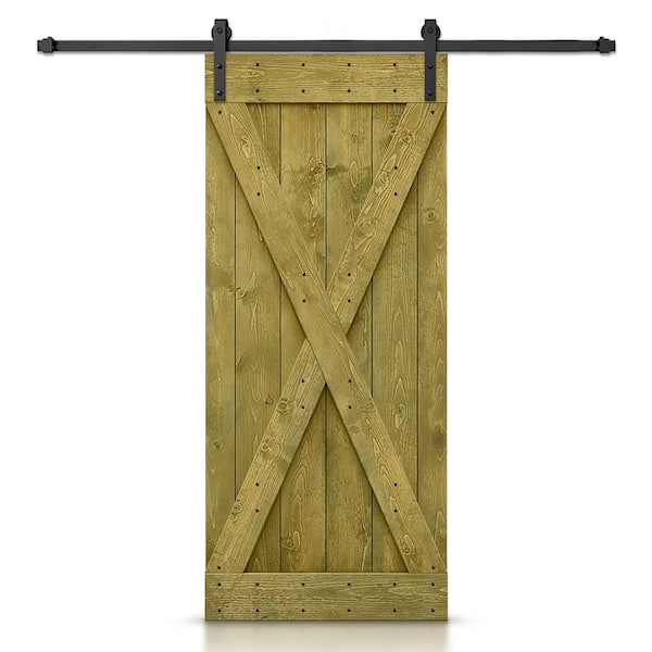 CALHOME X Series 36 in. x 84 in. Pre-Assembled Jungle Green Stained Wood Interior Sliding Barn Door with Hardware Kit