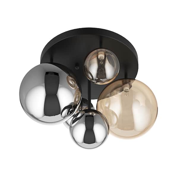 aiwen Modern 17.71 in. 5-Light Matte Black Semi Flush Mount Ceiling Light with Globe Glass Shade