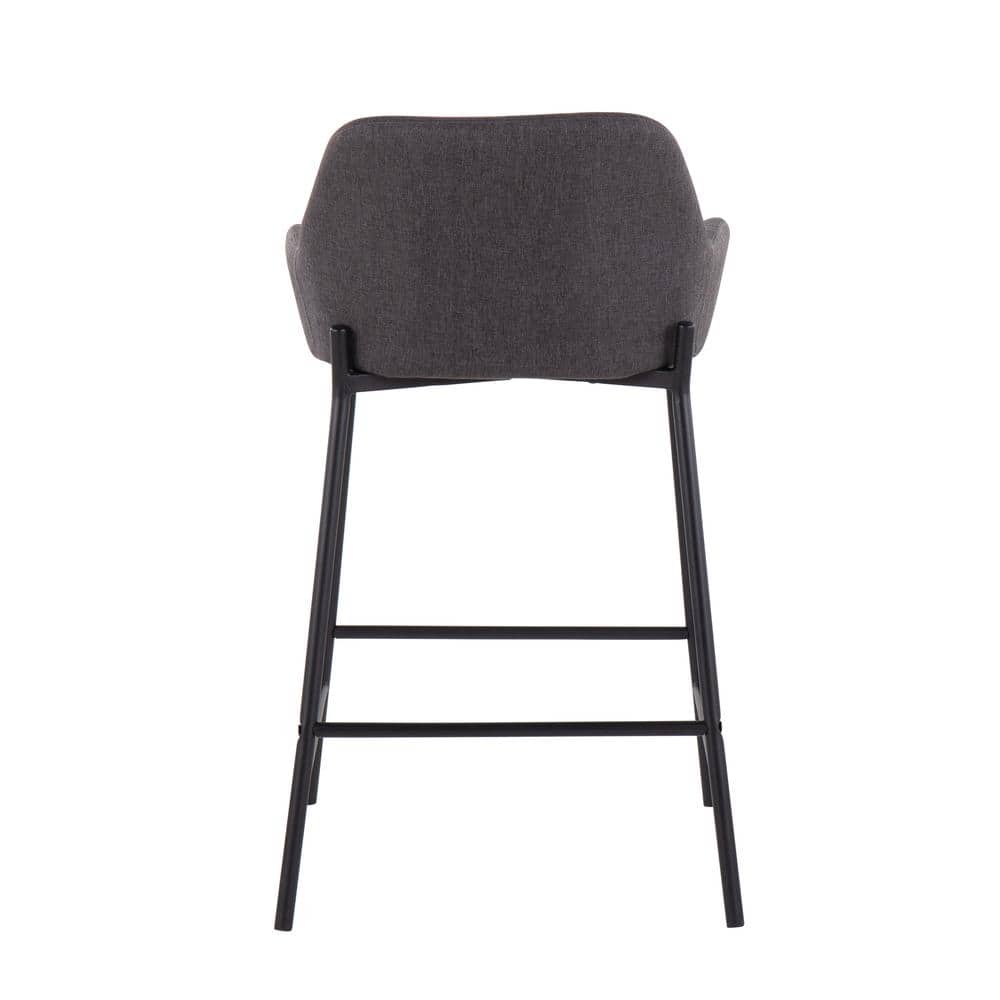 Daniella Charcoal Fabric and Black Metal Counter Stools (Set of 2)