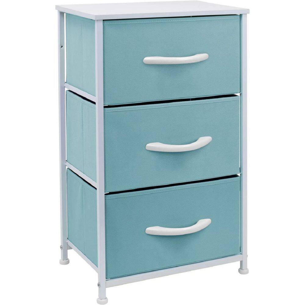 Sorbus Aqua Blue 3-Drawer Steel Frame Nightstand with White Wood Top