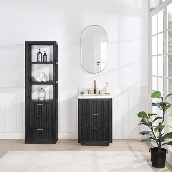 Bathroom Linen Tower Cabinet Elements 1 Door 5 Shelves Acacia Gray