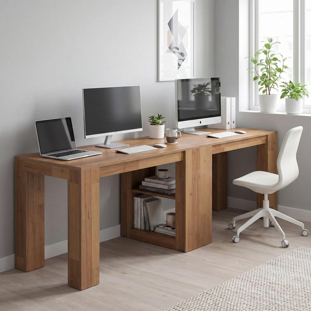 BYBLIGHT Capen 79" Brown Long Wood Home Office Computer Desk Study ...