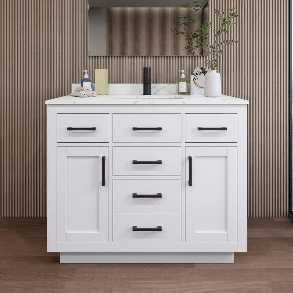 Beckett TK 42 in. W x 22 in. D x 35 in. H Single Bath Vanity in White with Giotto Quartz Top price history on PriceWatchPro