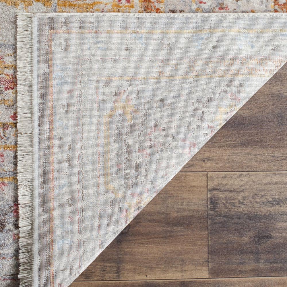 Elegant Cream and Multicolor 5' Square Synthetic Area Rug