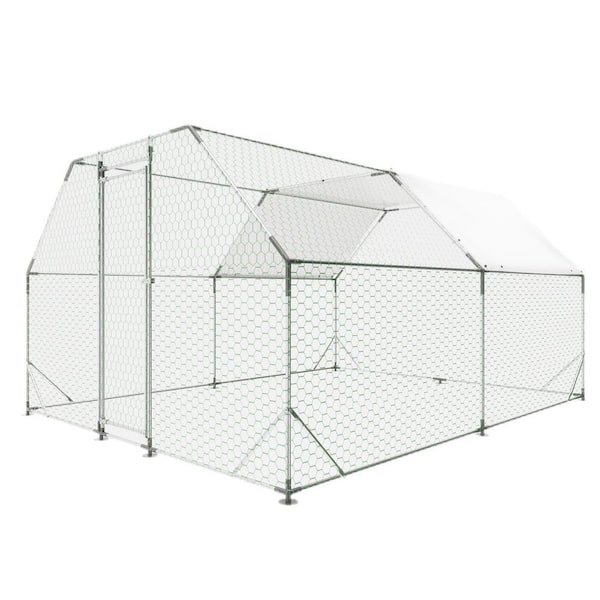 10 ft. W x 13 ft. D Outdoor Storage Metal Shed, Walk in Chicken Coop, Poultry Run Hutch Hen House-Silver (130 sq. ft. )