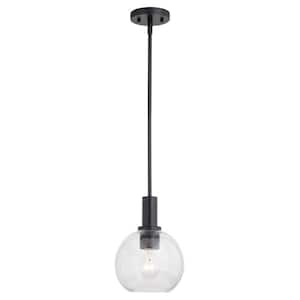 Marshall 1-Light Matte Black Pendant Light LED Compatible Transitional Mini Pendant Ceiling Fixture Clear Glass Globe