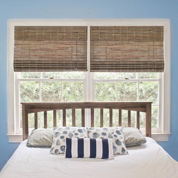 Home Decorators Collection 71 in. W x 48 in. L Driftwood Flatweave Bamboo Roman Shade