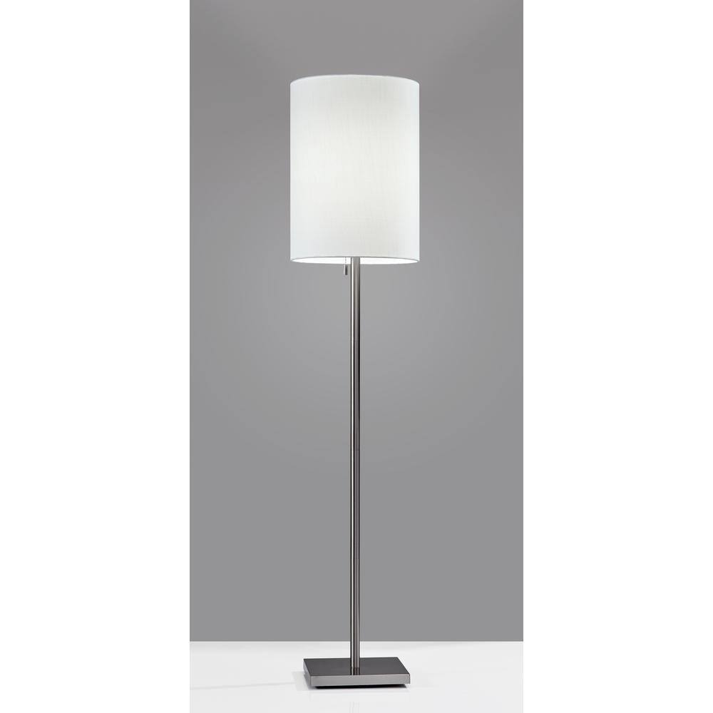 Elegance Squared Brushed Steel & Textured White Fabric Floor Lamp