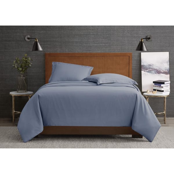 London Fog Garment Wash Solid 2-Piece Blue Microfiber Twin XL Duvet Cover Set