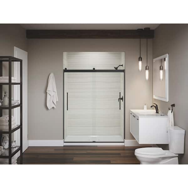 KOHLER Elmbrook 55-60 in. W x 74 in. H Frameless Sliding Shower Door in Matte Black with 5/16 in. Thick Crystal Clear Glass