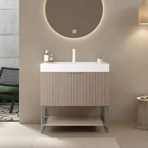 30 in. W x 19.7 in. D x 33.5 in. H Single Sink Freestanding Bath Vanity in Brown Oak with White Acrylic Top