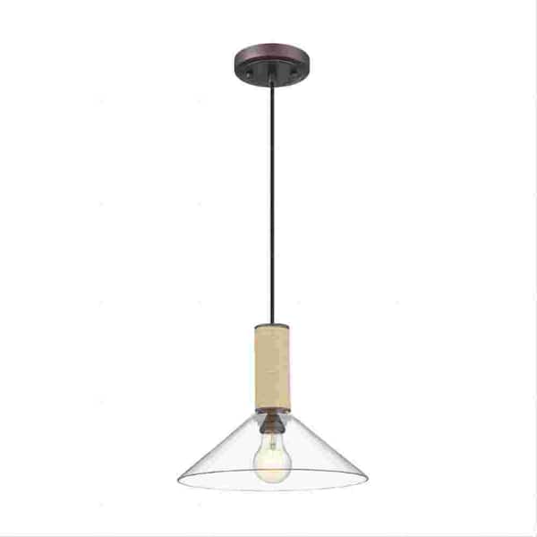 JAZAVA 1-Light Oil Rubbed Bronze Pendant Light with Clear Glass Shade, No Bulbs Included