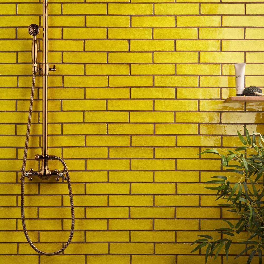 Orion 2" x 8" Yellow Glossy Ceramic Subway Tile
