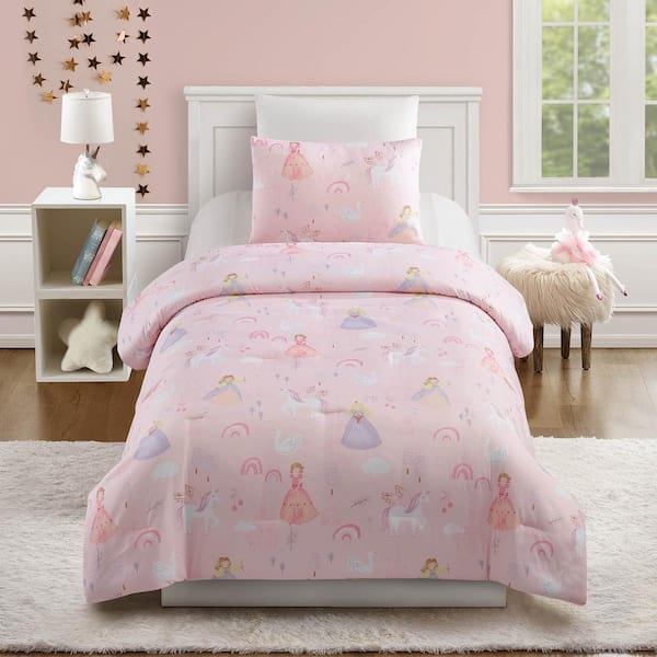 Fairytale Princess 2-Piece Pink Microfiber Twin/Twin XL Comforter Set