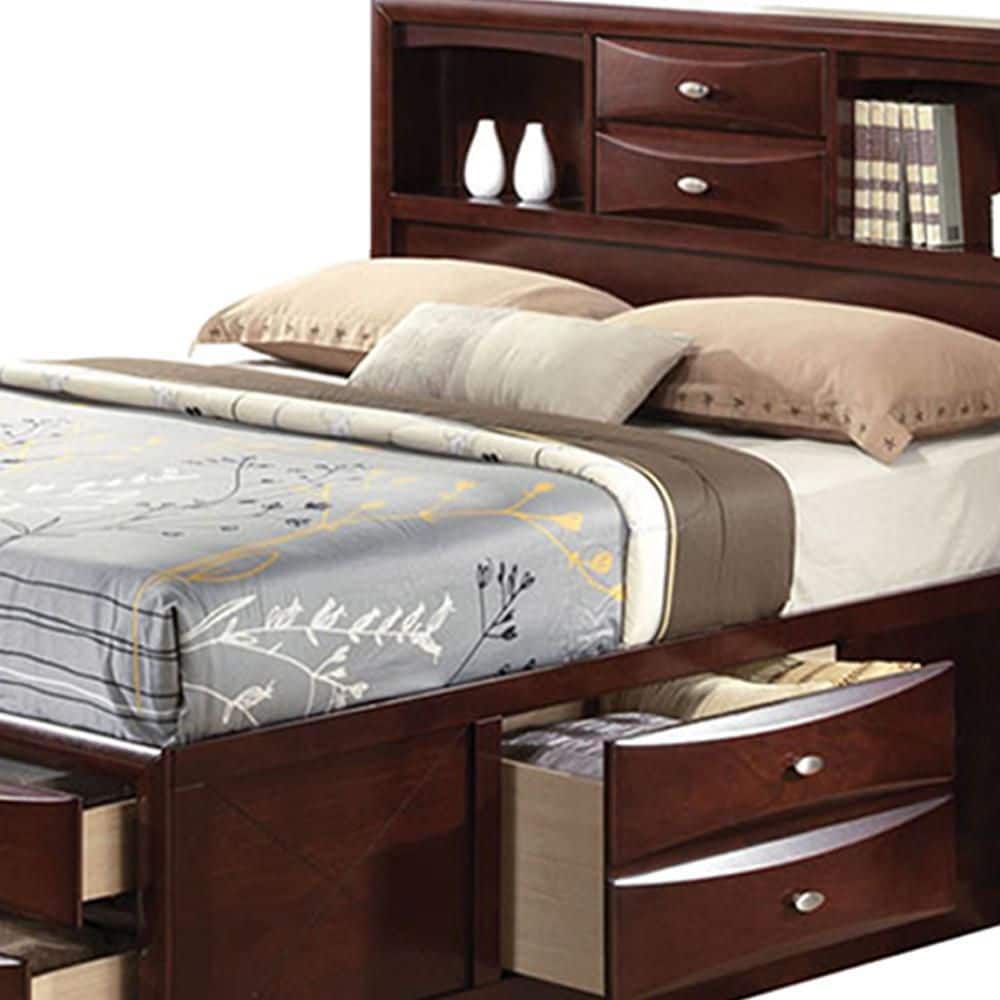 Espresso Full Platform Bed with Storage and Bookcase Headboard