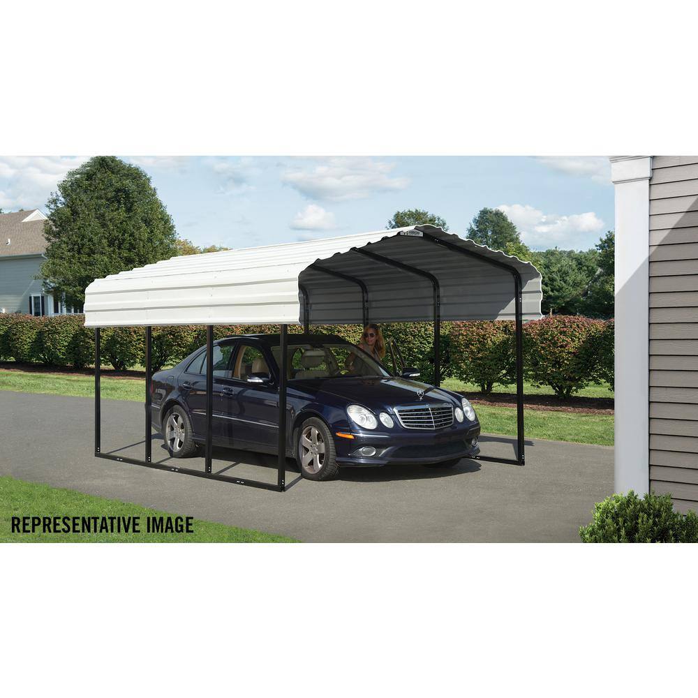 12' x 24' Eggshell Galvanized Steel Carport with Black Frame