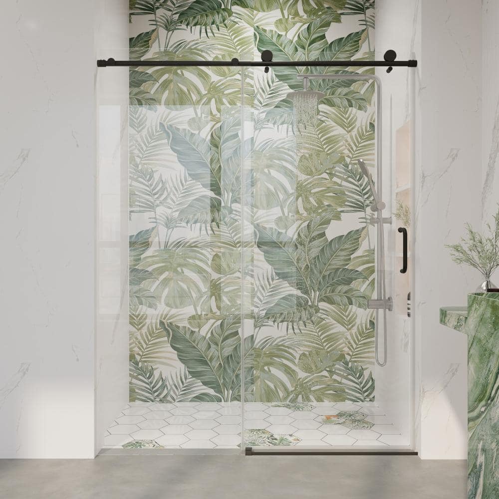 56-60 in.W x 76 in.H Black Frameless Single Sliding Shower Door,6mm Thick ANSI Tempered Glass,Adjustable Cut-to-Fit price history on PriceWatchPro
