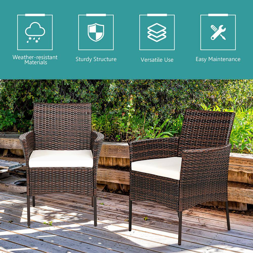Brown Wicker Outdoor Dining Chairs with Cushions, Set of 2