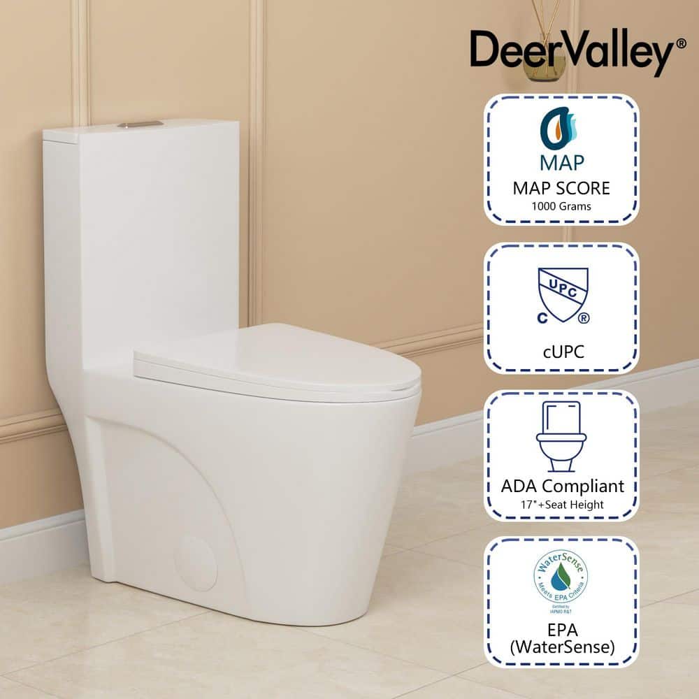Glossy White High Efficiency Dual Flush Elongated One-Piece Toilet