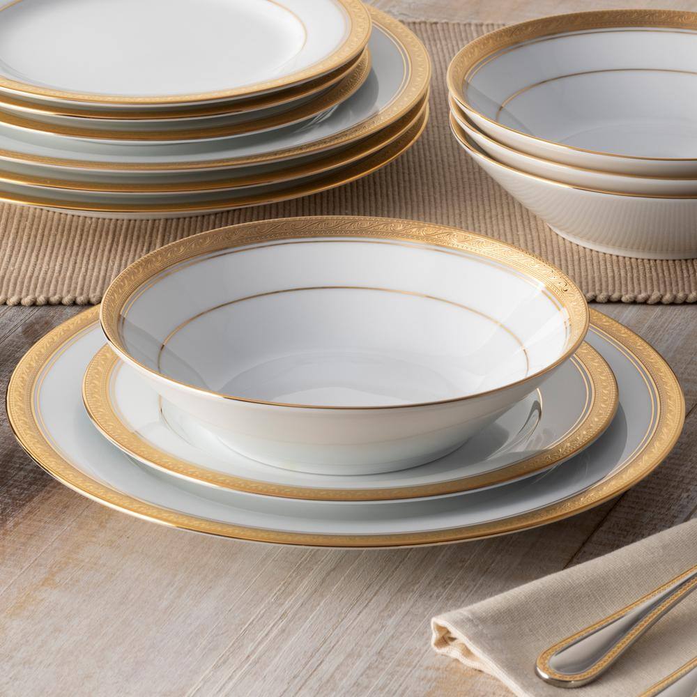 Crestwood Gold 12-Piece Porcelain Dinnerware Set with Gold Trim